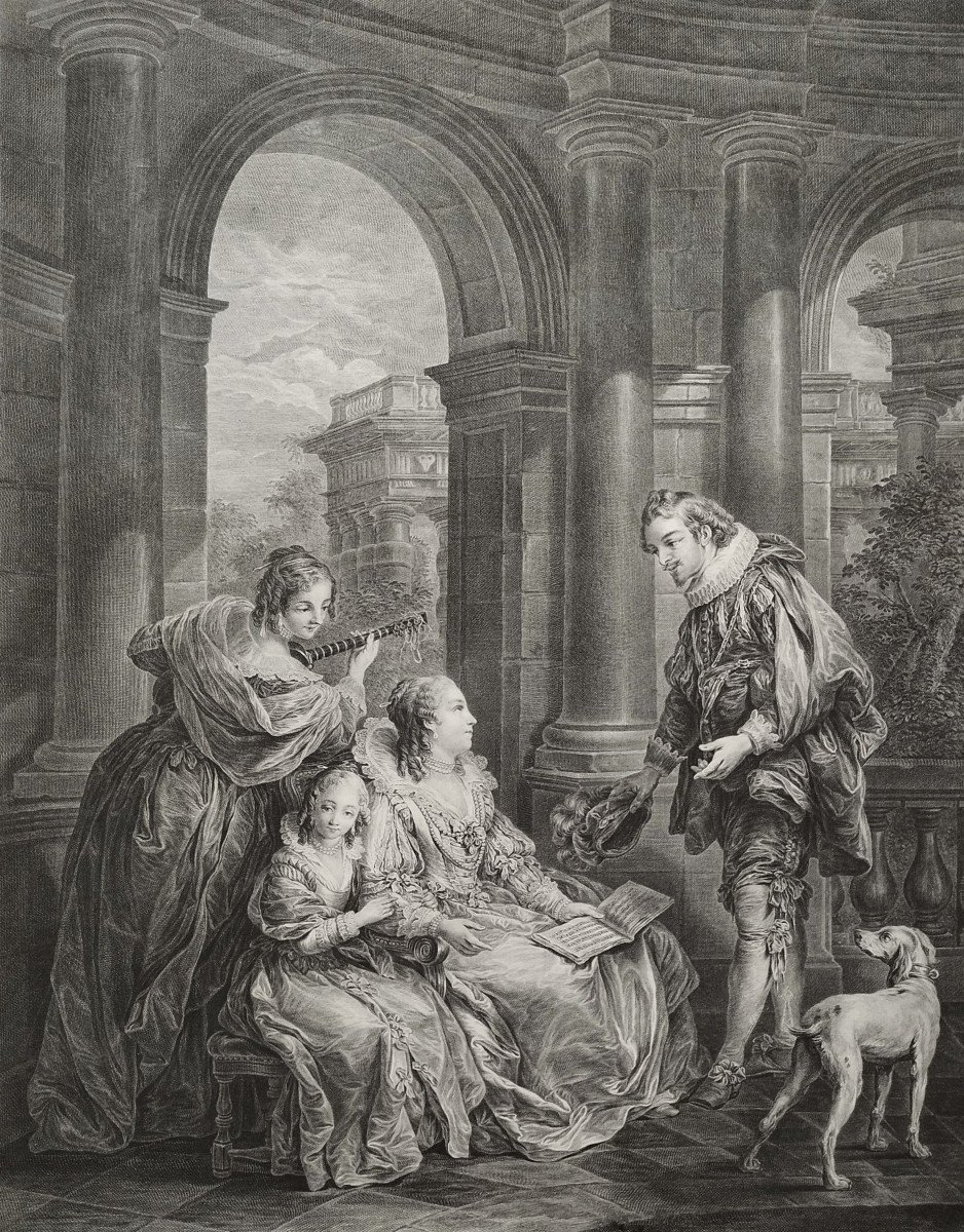 Scene From The Marriage Of Figaro 18th Century Engraving By Beauvarlet After Carle Van Loo -photo-1