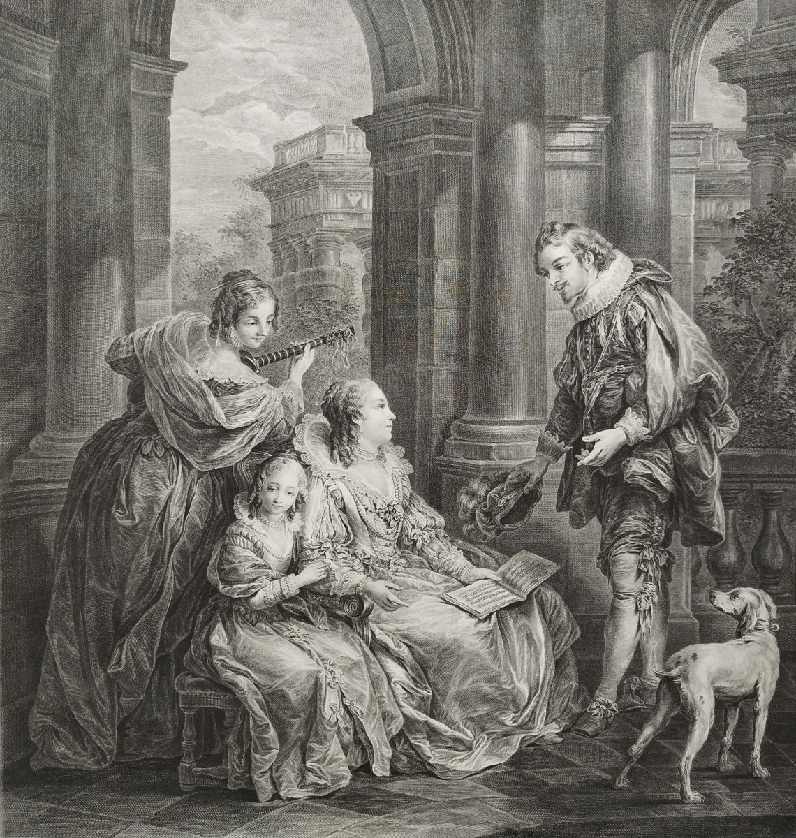 Scene From The Marriage Of Figaro 18th Century Engraving By Beauvarlet After Carle Van Loo -photo-2