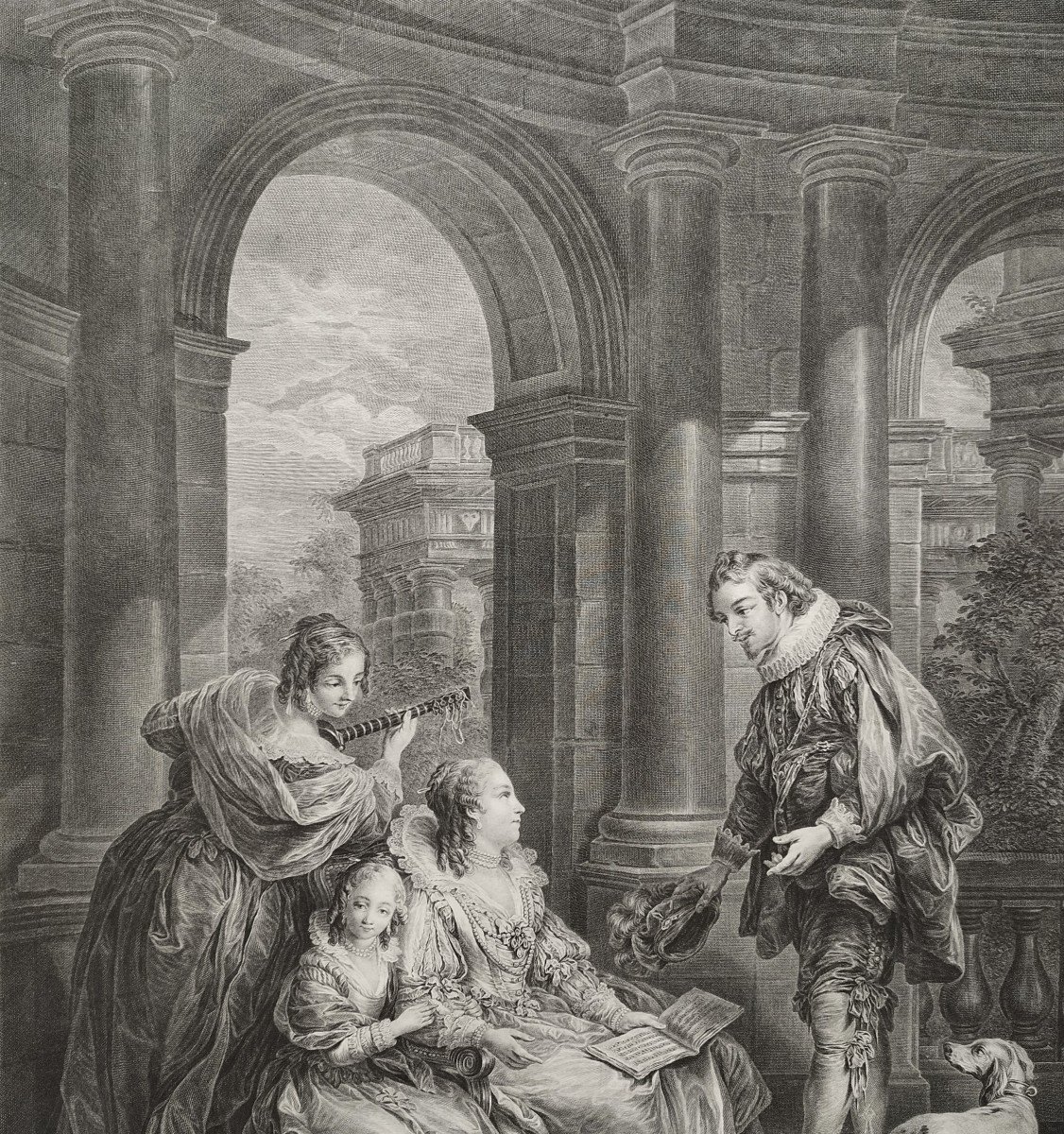 Scene From The Marriage Of Figaro 18th Century Engraving By Beauvarlet After Carle Van Loo -photo-3