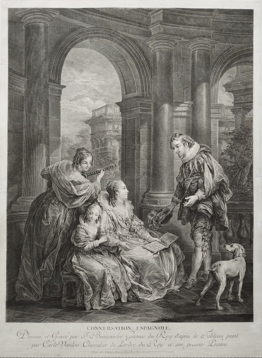 Scene From The Marriage Of Figaro 18th Century Engraving By Beauvarlet After Carle Van Loo 