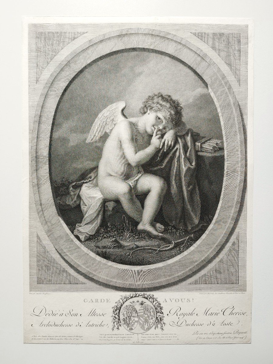 Ancienne Gravure Mythologique Garde à Vous par Porporati  Amour Cupidon 18ème-photo-2