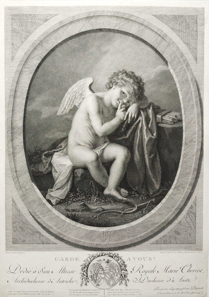 Ancienne Gravure Mythologique Garde à Vous par Porporati  Amour Cupidon 18ème-photo-3