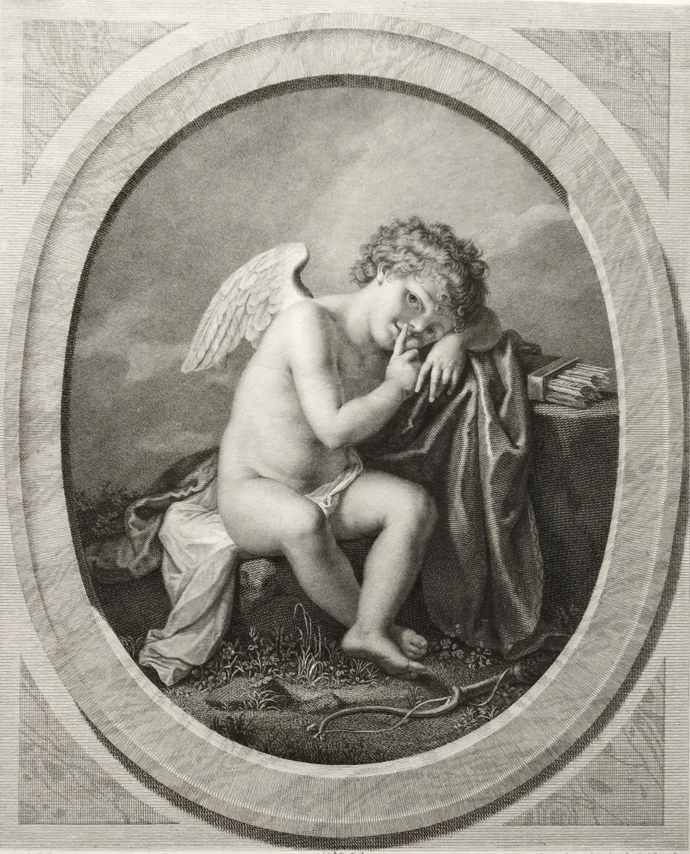 Ancienne Gravure Mythologique Garde à Vous par Porporati  Amour Cupidon 18ème-photo-1