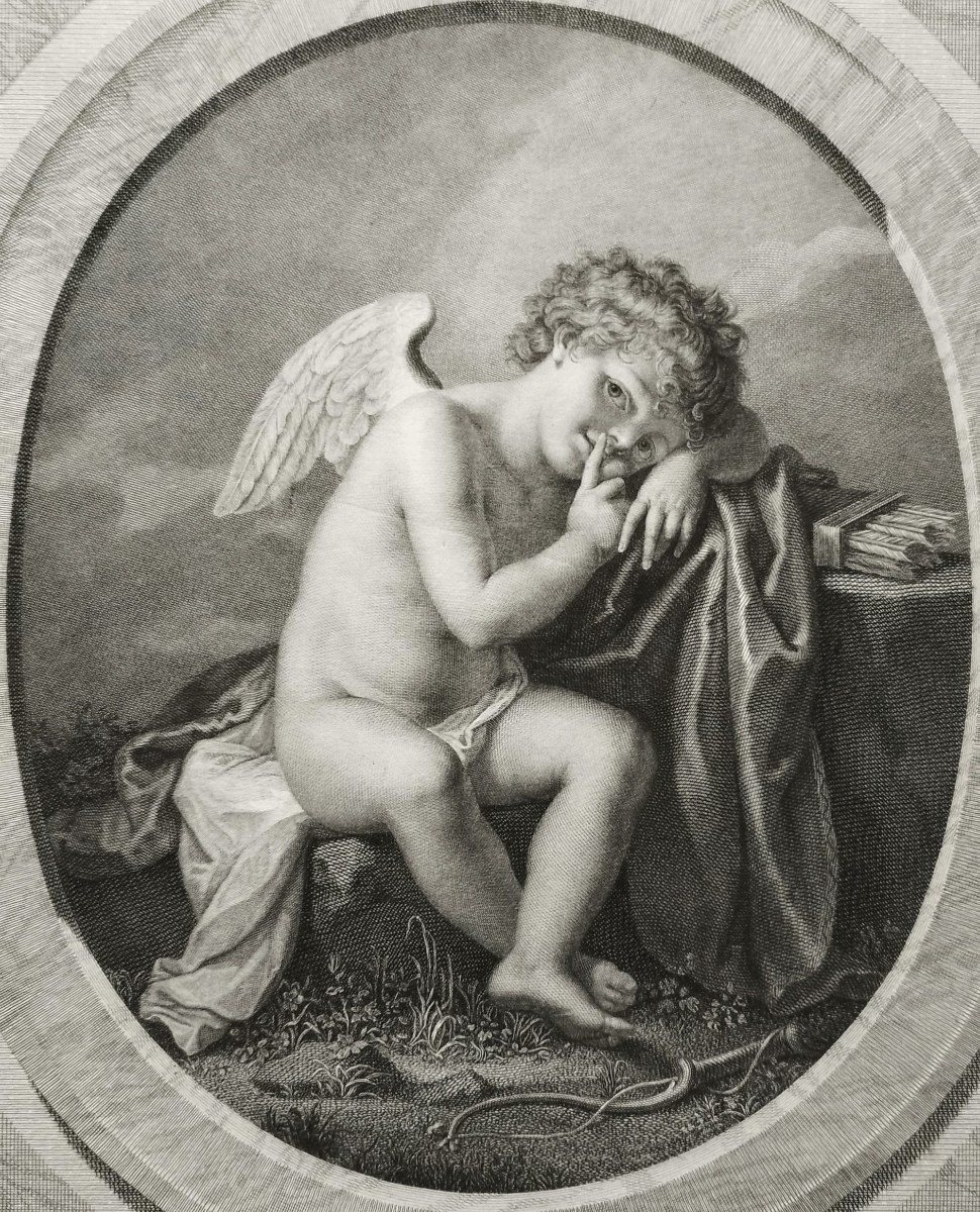 Ancienne Gravure Mythologique Garde à Vous par Porporati  Amour Cupidon 18ème-photo-2