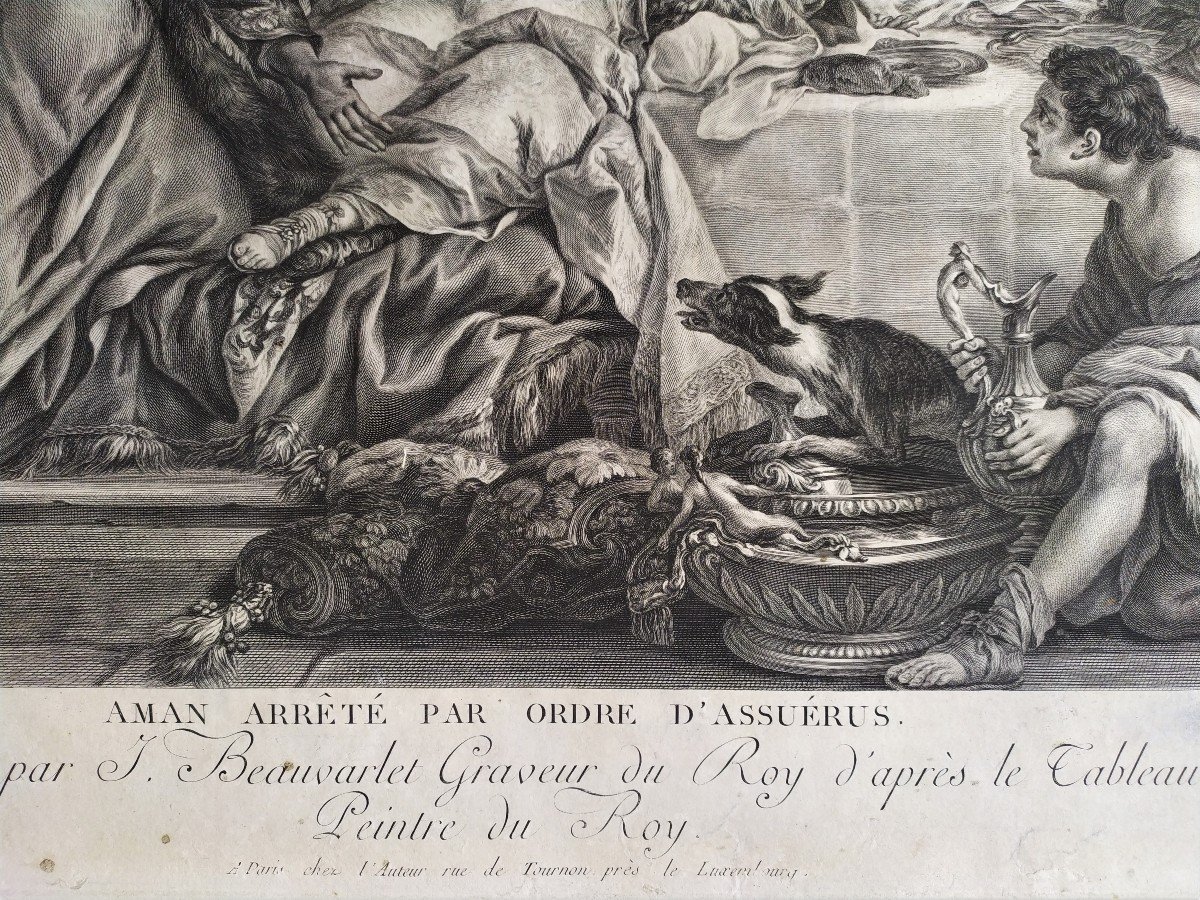 Engraving By Beauvarlet Aman Arrested By Order Of Ahasuerus 18th C Etching Old Print-photo-4