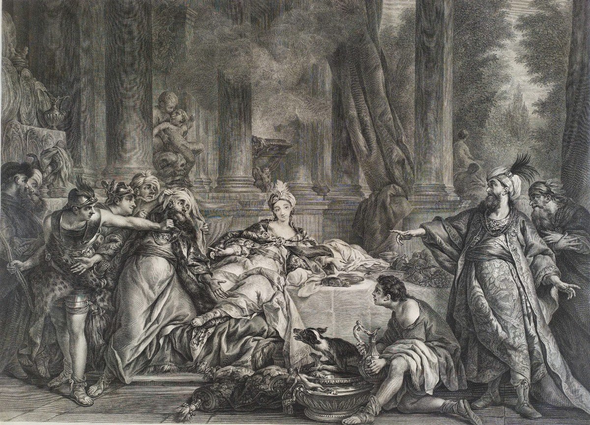 Engraving By Beauvarlet Aman Arrested By Order Of Ahasuerus 18th C Etching Old Print-photo-1