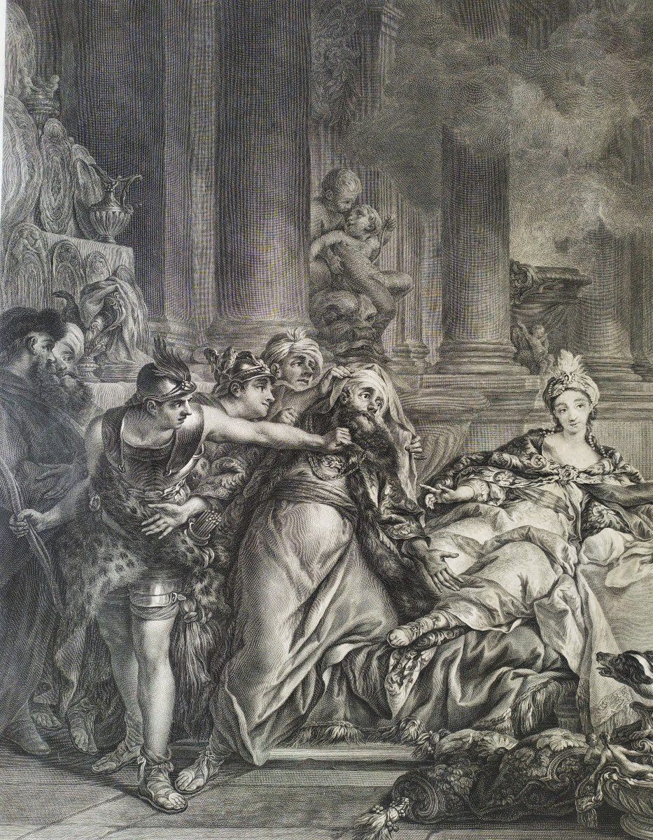 Engraving By Beauvarlet Aman Arrested By Order Of Ahasuerus 18th C Etching Old Print-photo-2