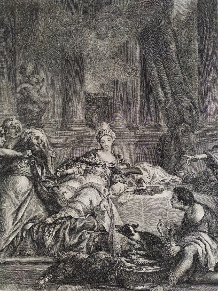 Engraving By Beauvarlet Aman Arrested By Order Of Ahasuerus 18th C Etching Old Print-photo-3