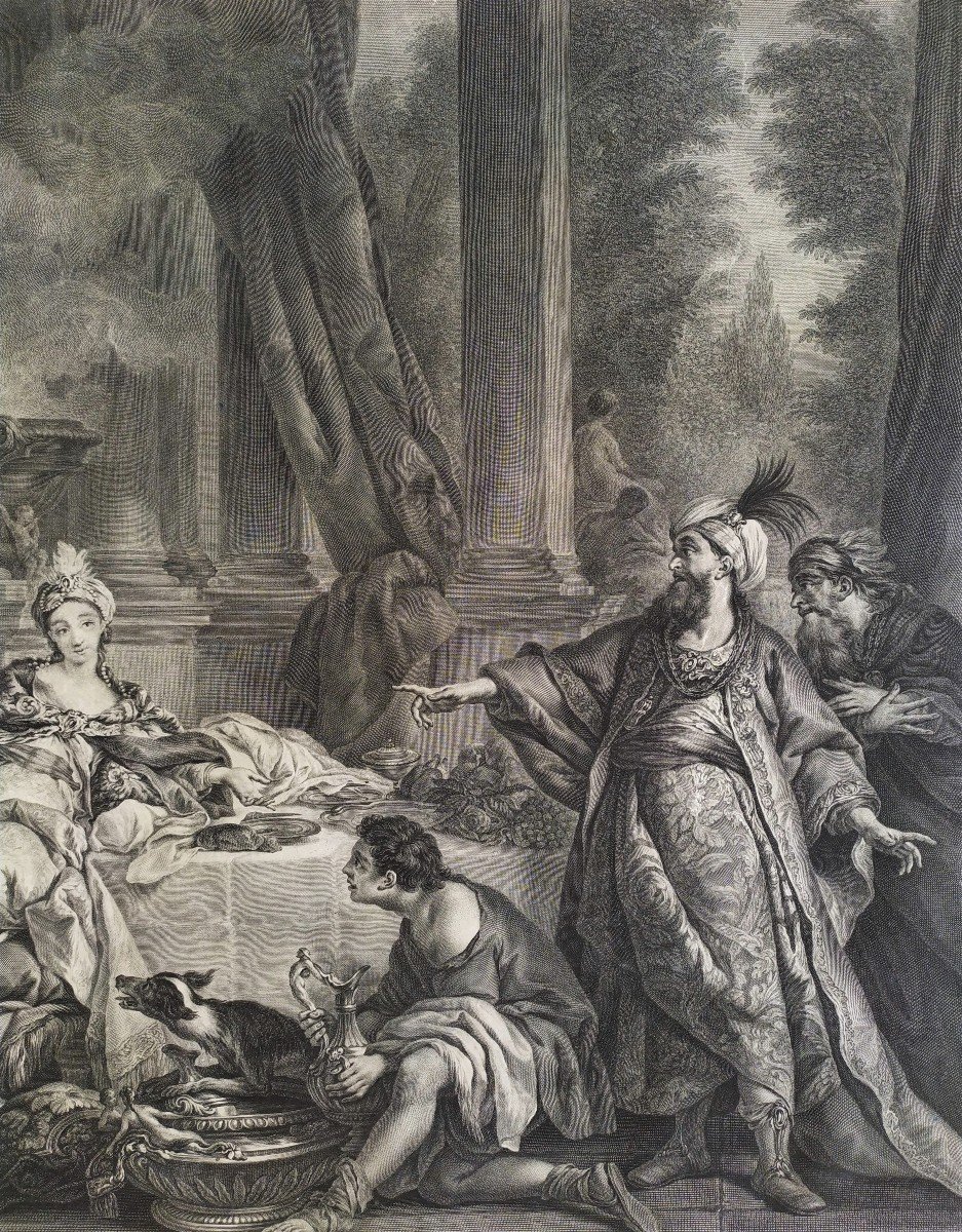 Engraving By Beauvarlet Aman Arrested By Order Of Ahasuerus 18th C Etching Old Print-photo-4