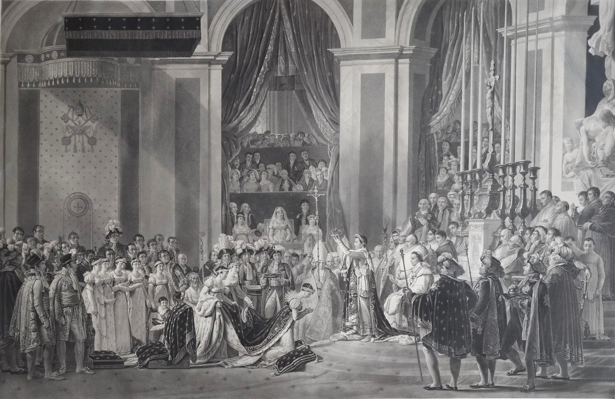 Couronnement de Napoléon Grande Gravure Par Jazet d'Après David 19ème