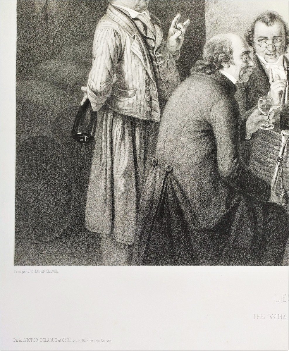 The Fine Gourmets After J. Hasenclever Lithograph 19th C Viticulture Old Print-photo-2