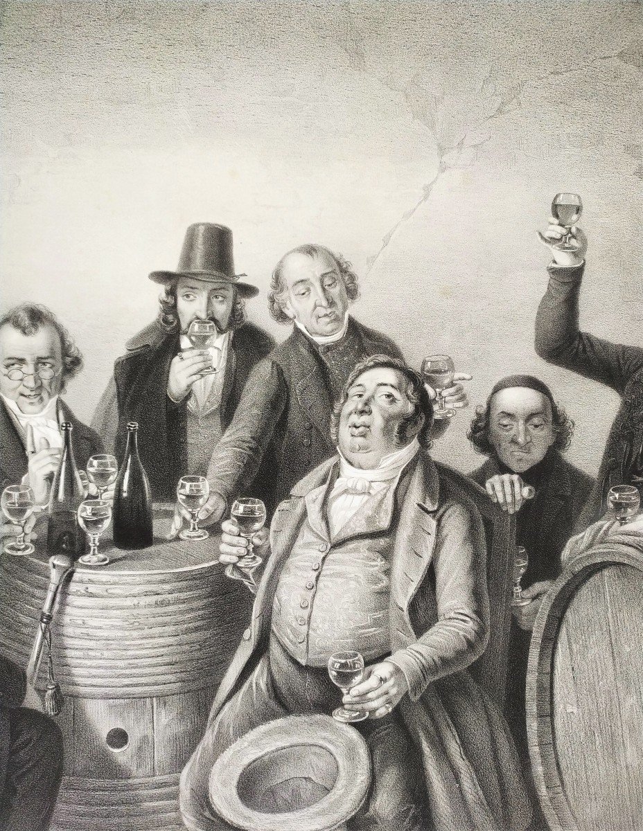 The Fine Gourmets After J. Hasenclever Lithograph 19th C Viticulture Old Print-photo-5