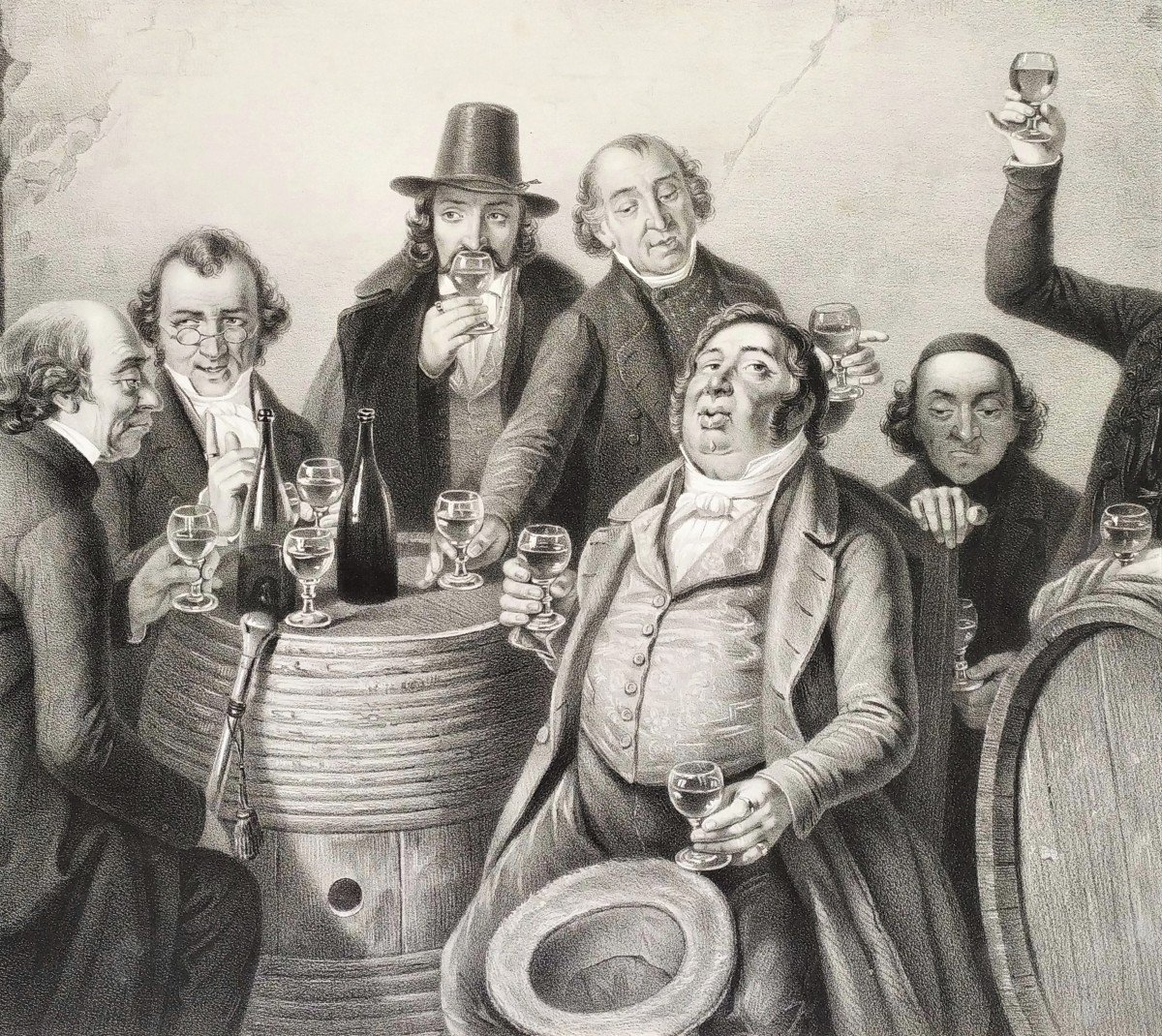 The Fine Gourmets After J. Hasenclever Lithograph 19th C Viticulture Old Print-photo-6