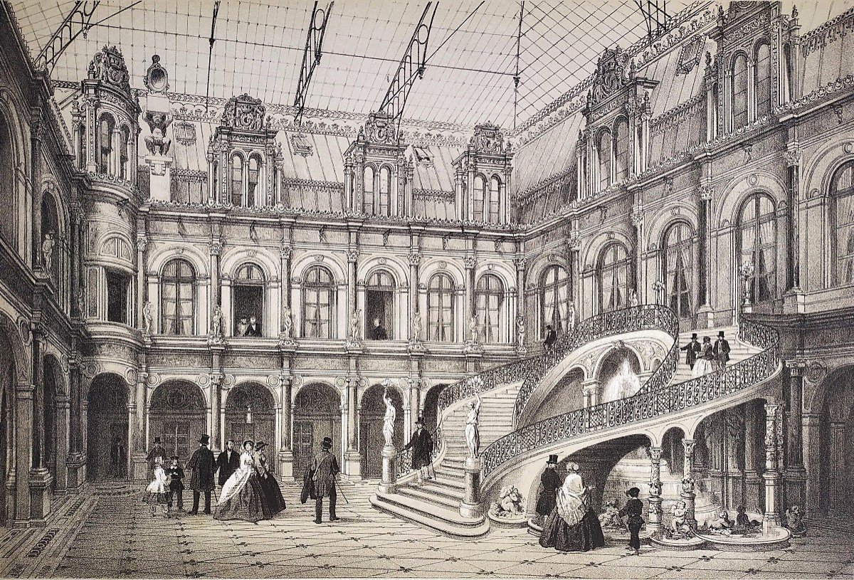 Paris Hôtel De Ville Lithographie Ancienne 19ème -photo-1