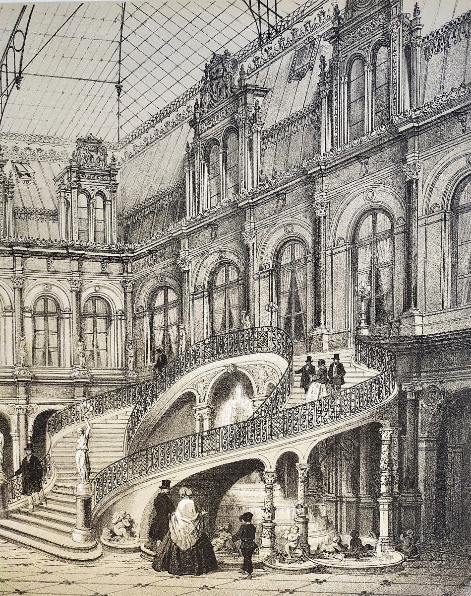 Paris Hôtel De Ville Lithographie Ancienne 19ème -photo-2