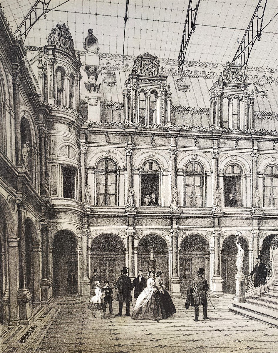 Paris City Hall Lithograph 19th Century Old Print-photo-4