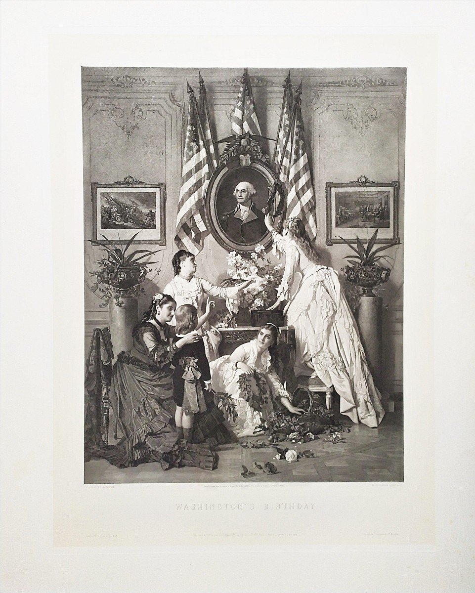 Washington's Birthday United States America Historical Photogravure After Charles Baugniet 19th-photo-2