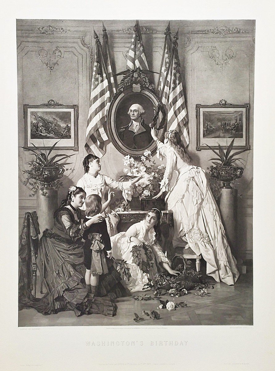 Washington's Birthday United States America Historical Photogravure After Charles Baugniet 19th-photo-3