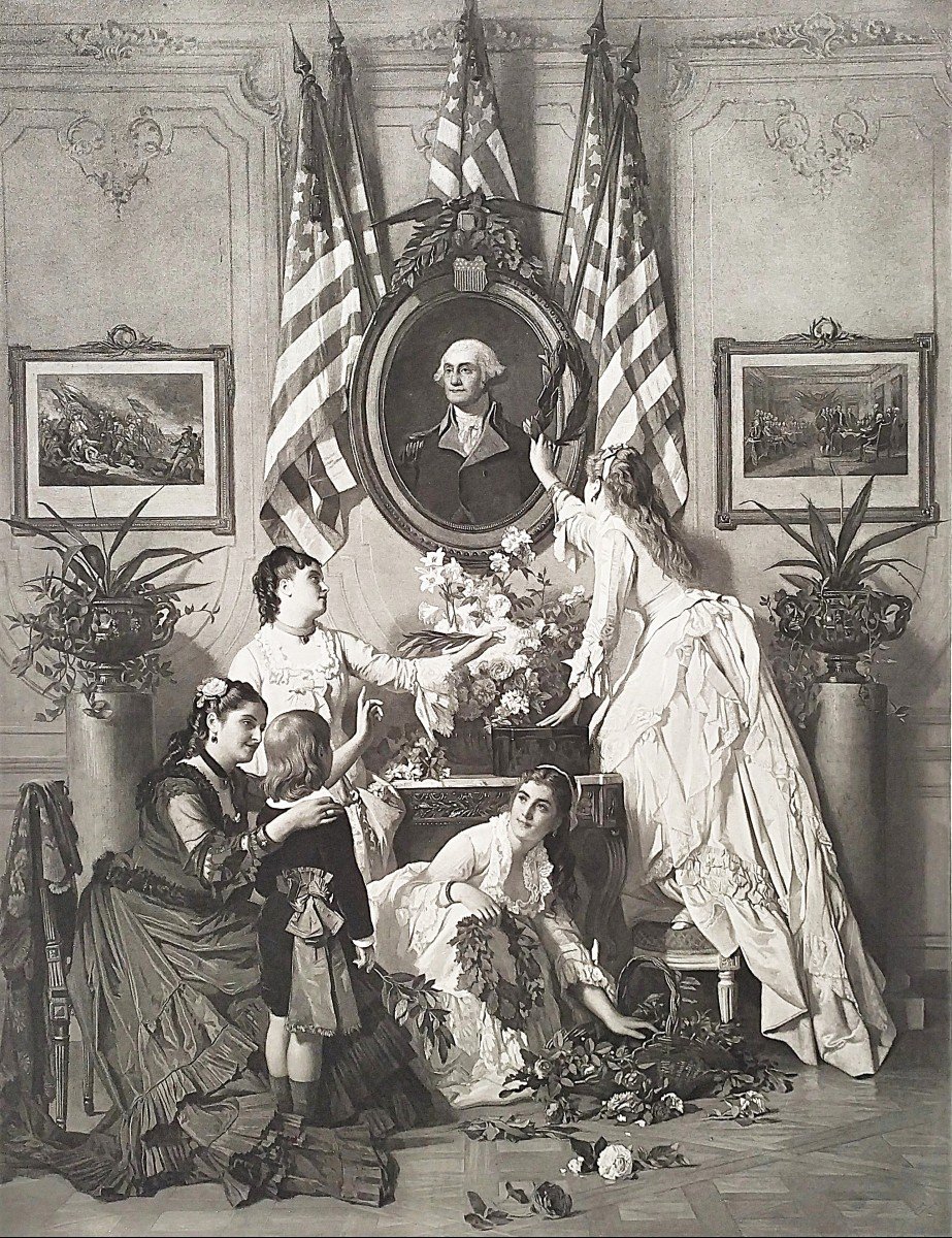 Washington's Birthday United States America Historical Photogravure After Charles Baugniet 19th-photo-1