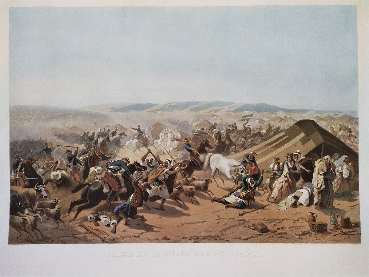  Bataille Prise De La Smala d'Abd El Kader Gravure Aquarellée d'Après Bellangé XIXème -photo-3