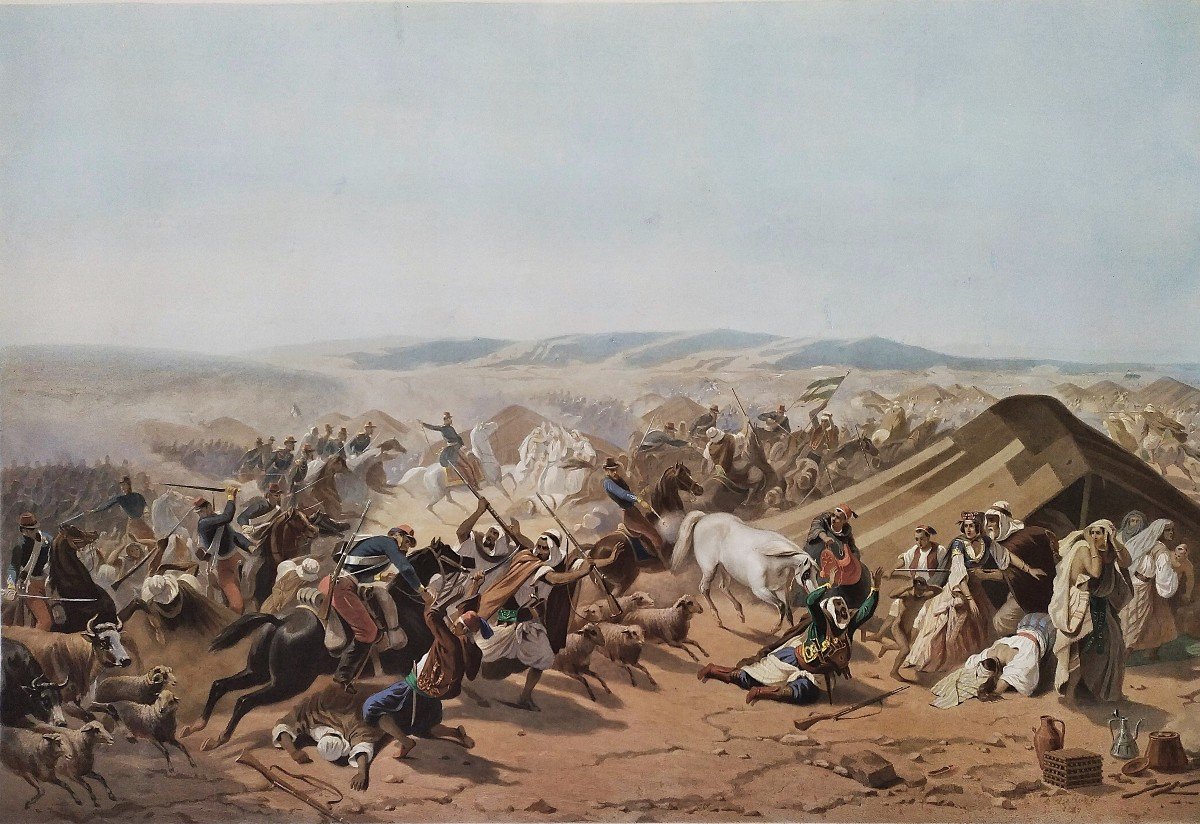  Bataille Prise De La Smala d'Abd El Kader Gravure Aquarellée d'Après Bellangé XIXème -photo-4