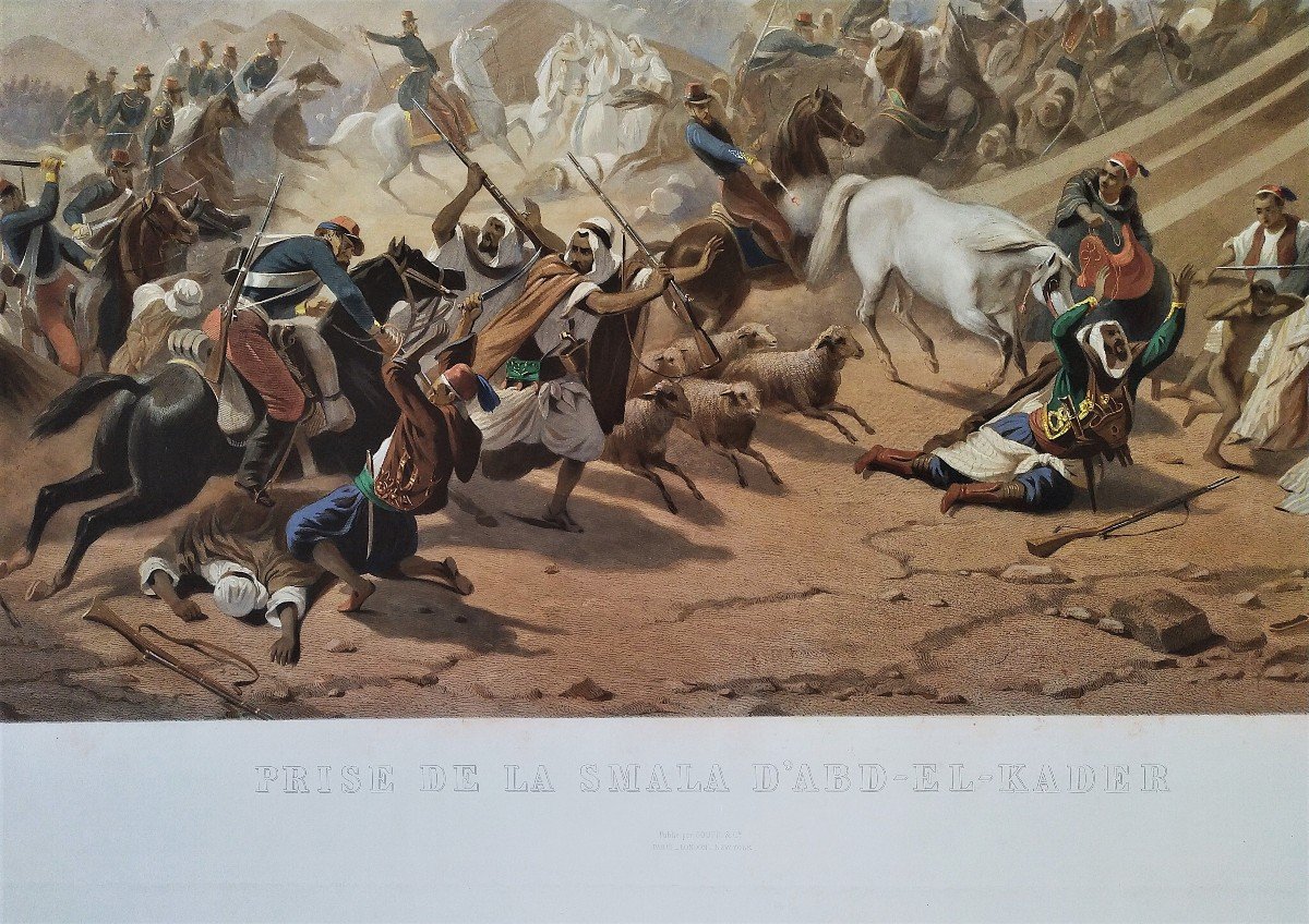  Bataille Prise De La Smala d'Abd El Kader Gravure Aquarellée d'Après Bellangé XIXème -photo-1