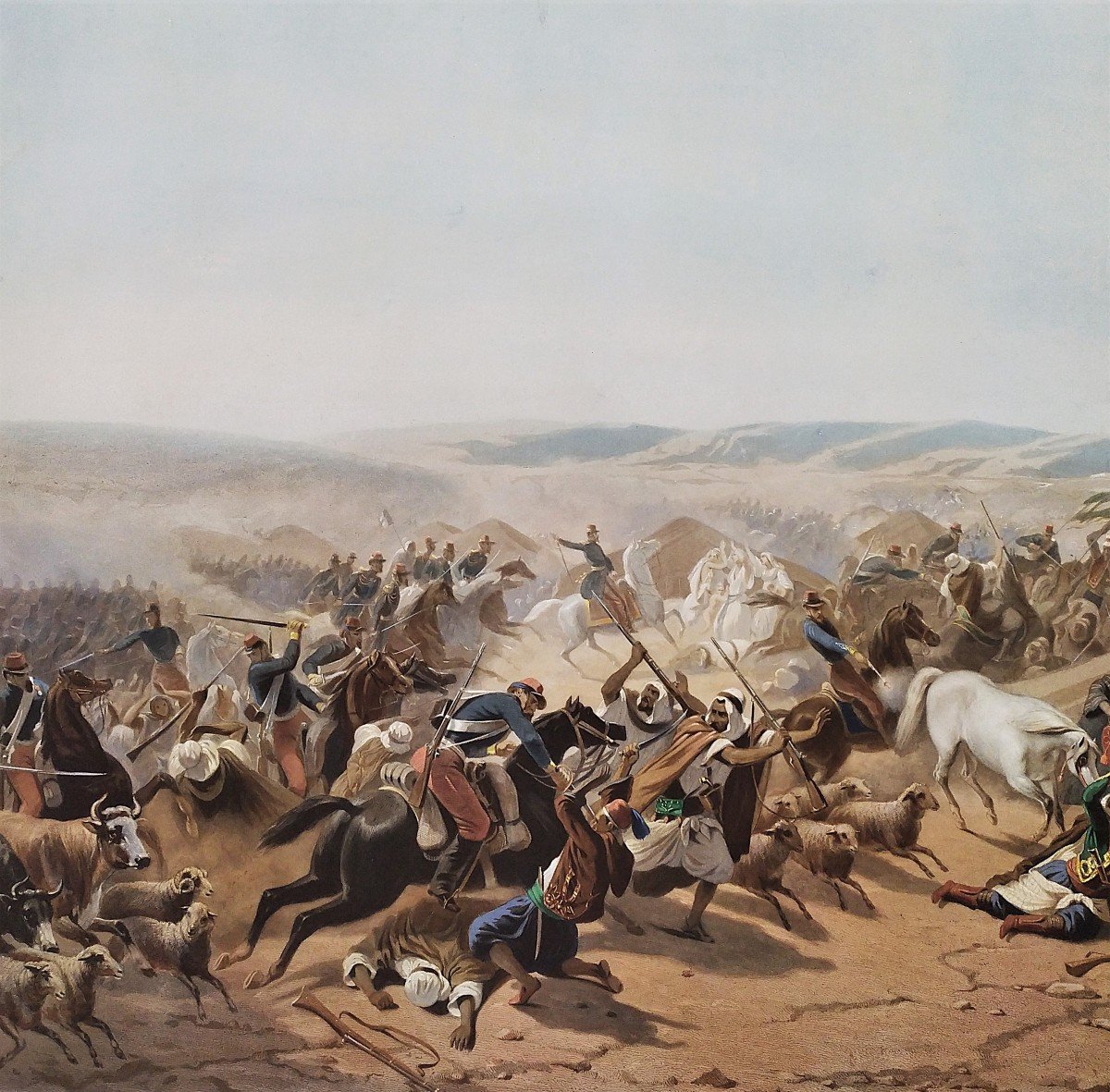  Bataille Prise De La Smala d'Abd El Kader Gravure Aquarellée d'Après Bellangé XIXème -photo-4