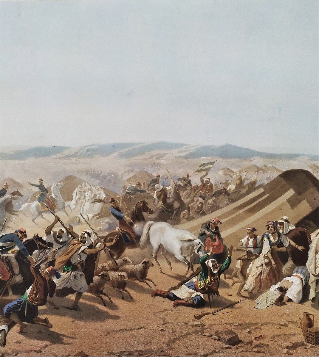  Bataille Prise De La Smala d'Abd El Kader Gravure Aquarellée d'Après Bellangé XIXème -photo-5