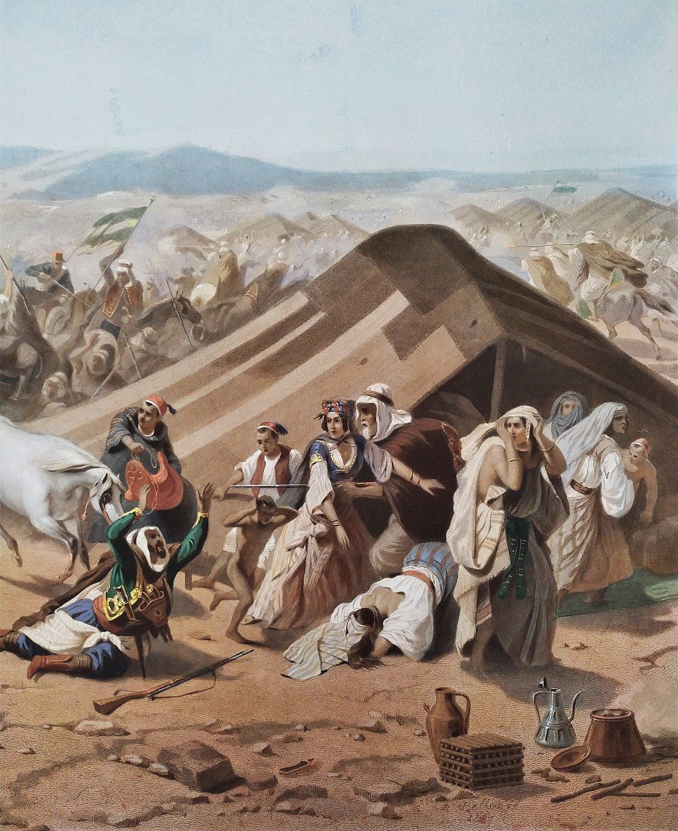  Bataille Prise De La Smala d'Abd El Kader Gravure Aquarellée d'Après Bellangé XIXème -photo-6