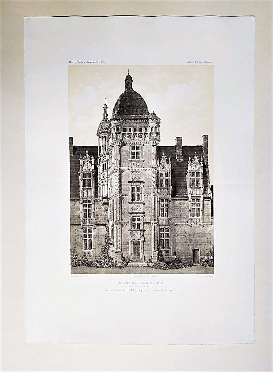 Architecture Renaissance Château De Saint-Ouen Lithographie Par Victor Petit 19ème-photo-2