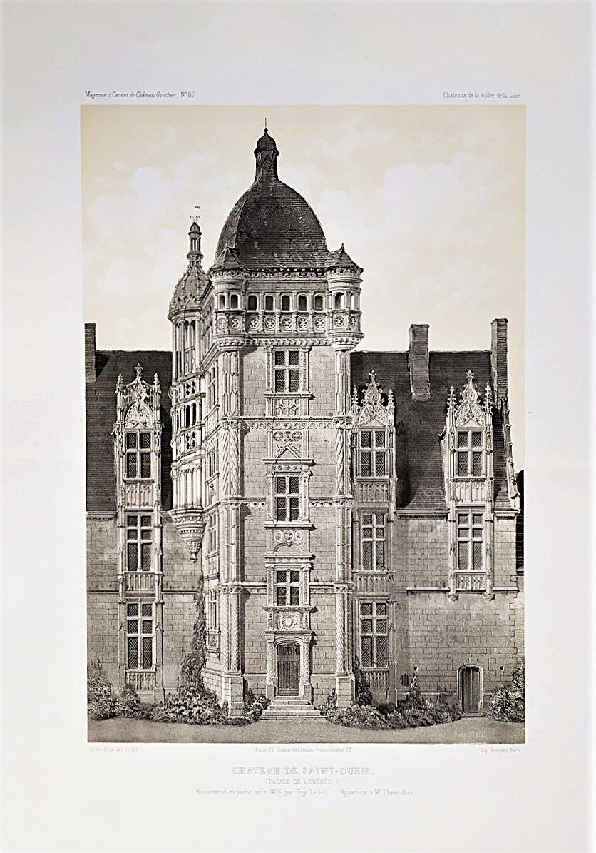 Architecture Renaissance Château De Saint-Ouen Lithographie Par Victor Petit 19ème-photo-3