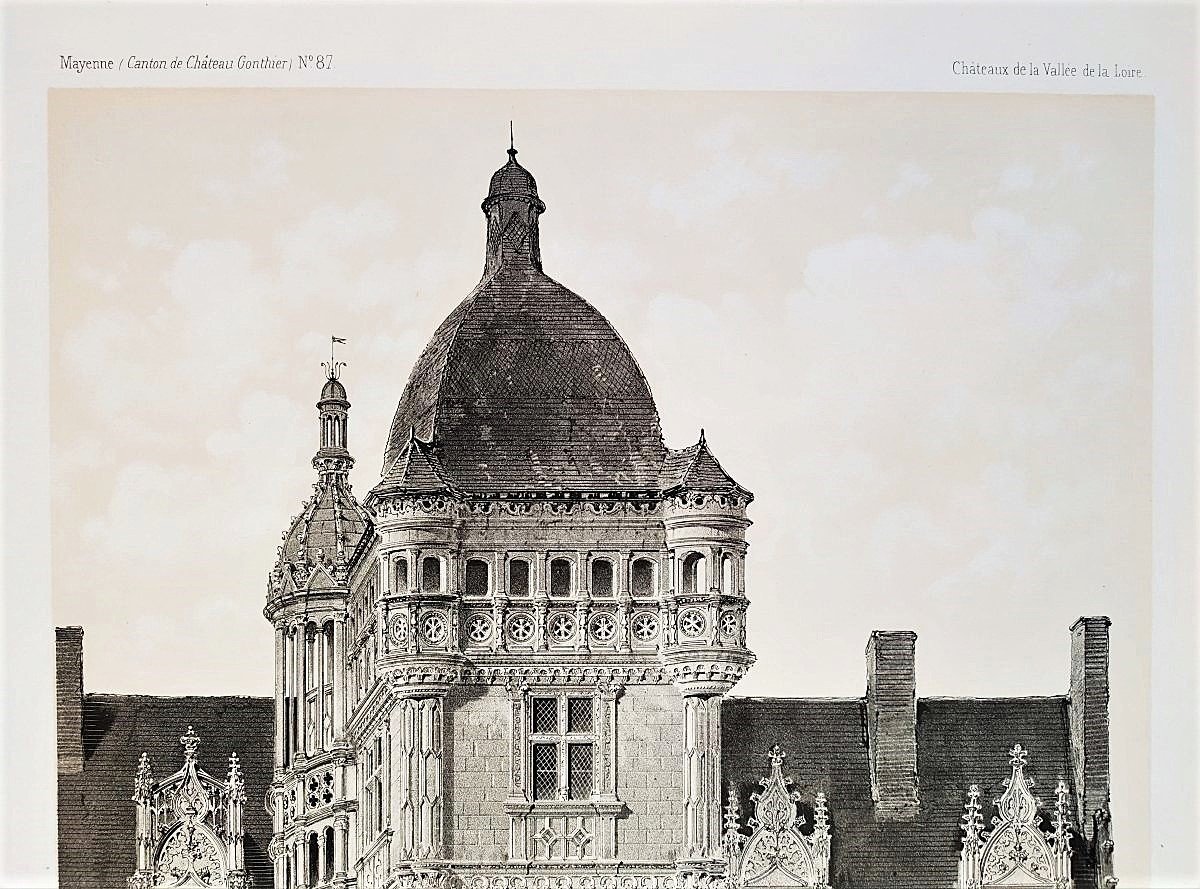 Architecture Renaissance Château De Saint-Ouen Lithographie Par Victor Petit 19ème-photo-2