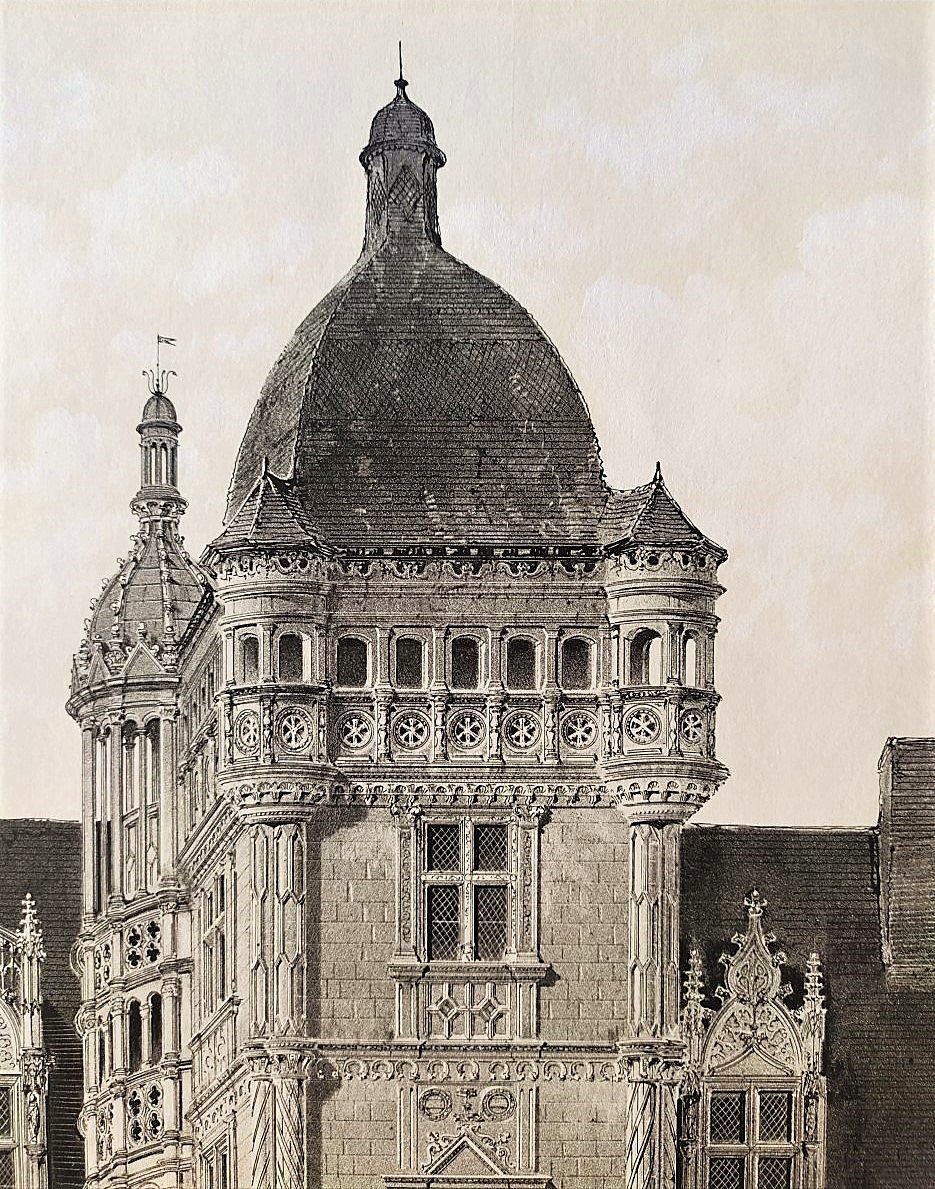 Architecture Renaissance Château De Saint-Ouen Lithographie Par Victor Petit 19ème-photo-4