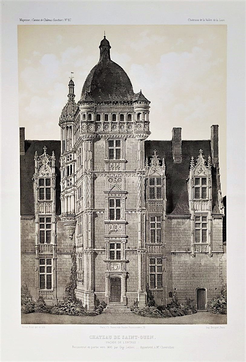 Architecture Renaissance Château De Saint-Ouen Lithographie Par Victor Petit 19ème