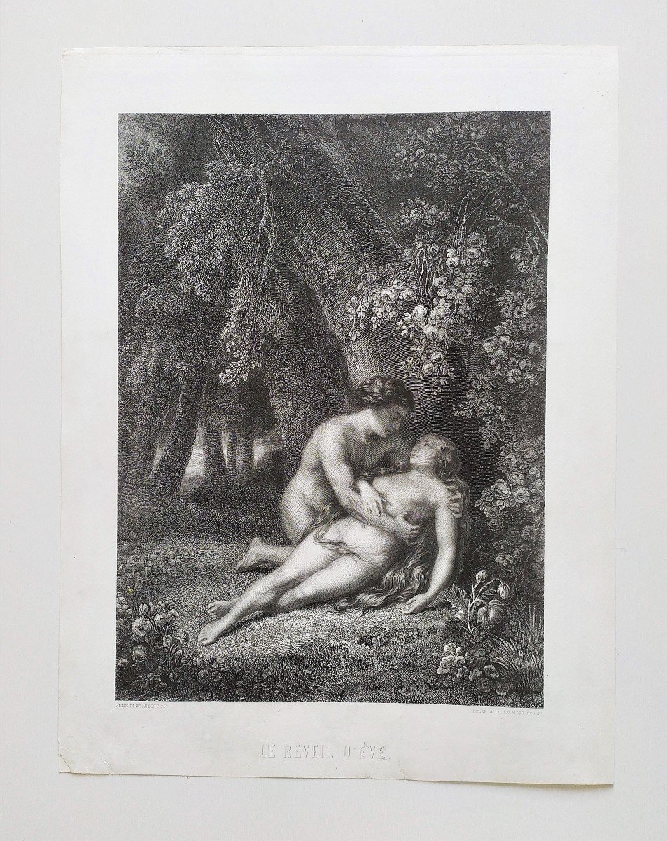 Adam Et  Eve Nu Gravure Biblique Par Pelée Et Ch.lalaisse 19ème-photo-2