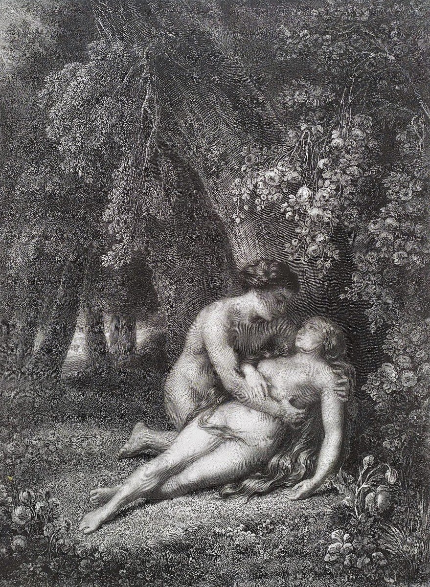 Adam Et  Eve Nu Gravure Biblique Par Pelée Et Ch.lalaisse 19ème-photo-4