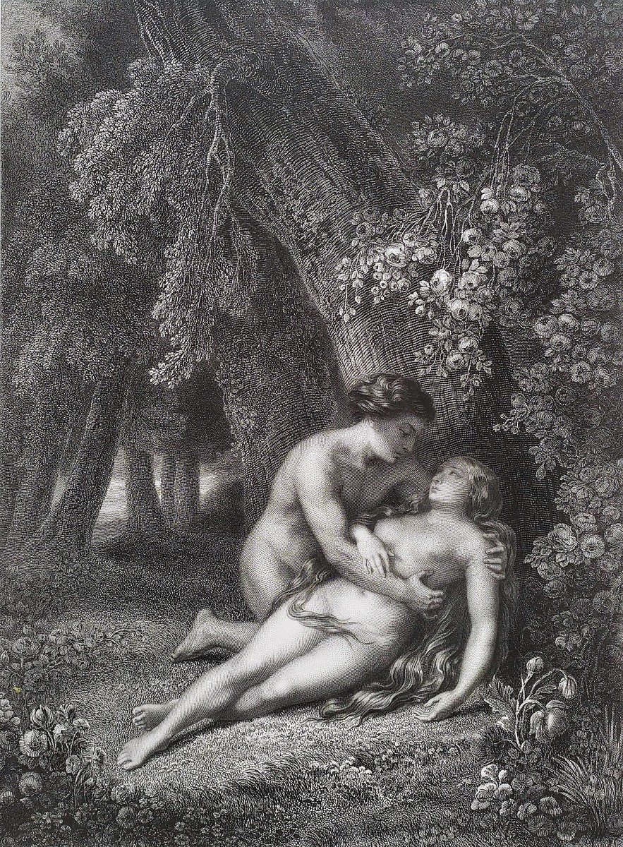 Adam Et  Eve Nu Gravure Biblique Par Pelée Et Ch.lalaisse 19ème