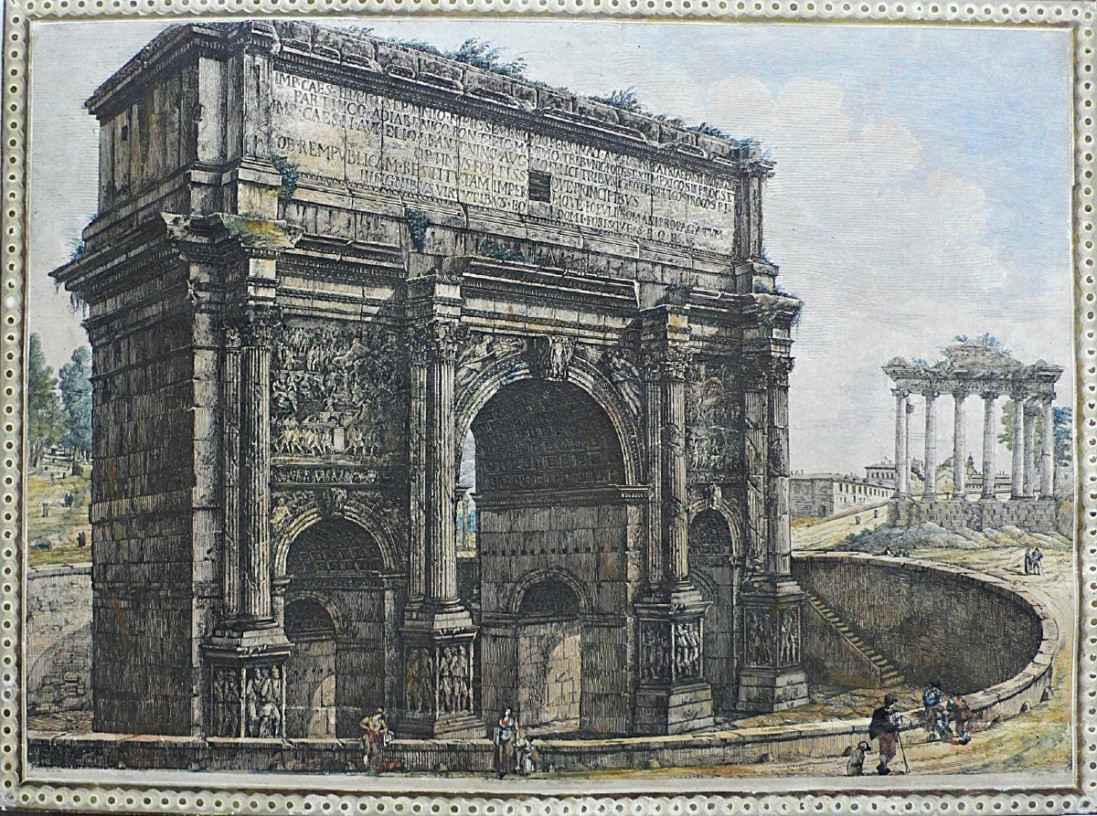 Rome l'Arc De Triomphe De Septime Sévère Ancienne Gravure Architecture 18ème-photo-2