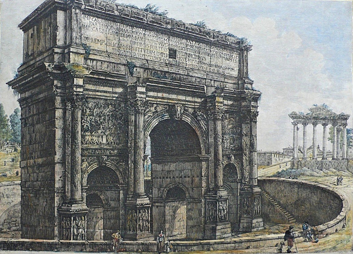 Rome l'Arc De Triomphe De Septime Sévère Ancienne Gravure Architecture 18ème-photo-3