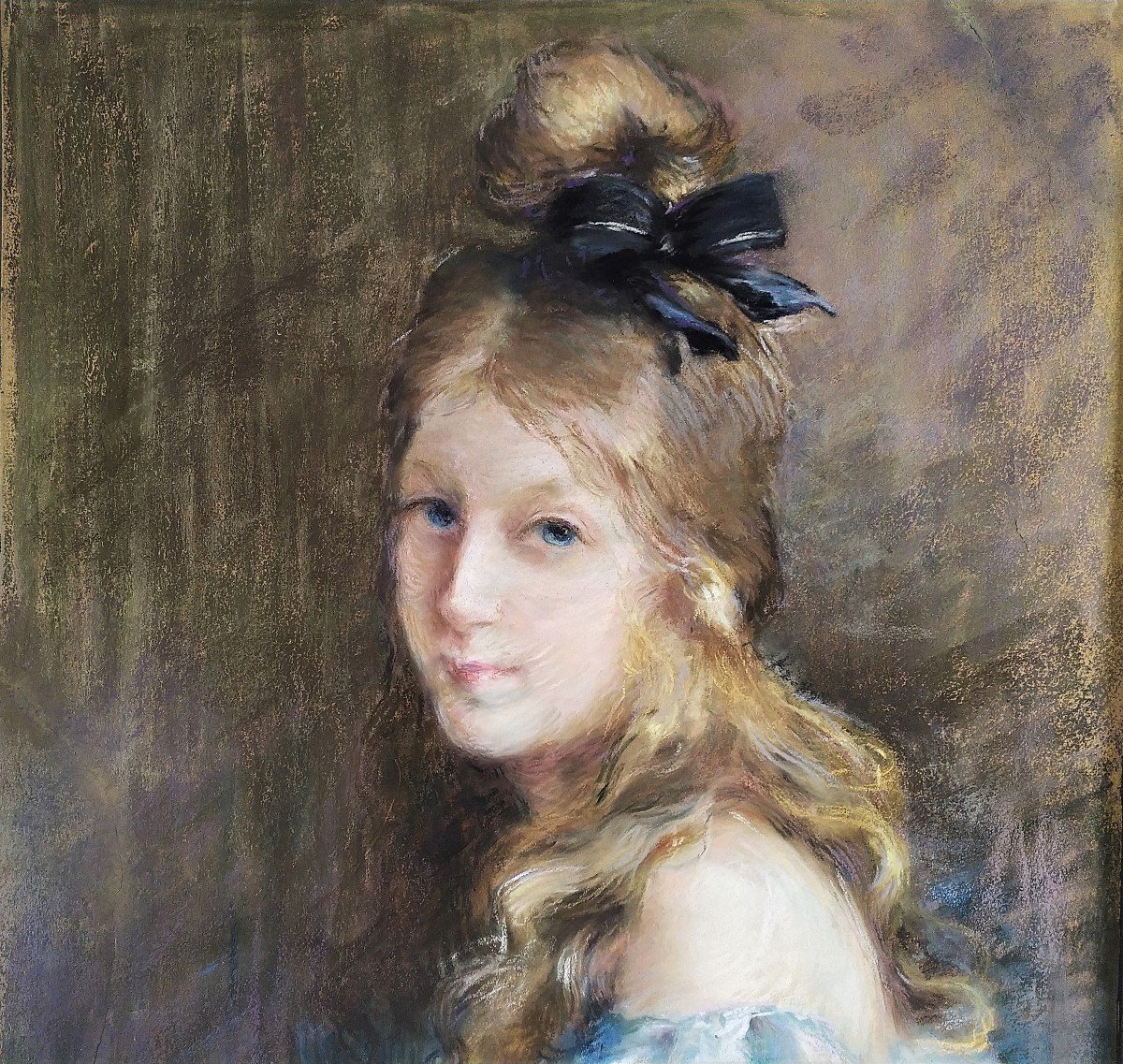 Portrait Of Young Lady Pastel By M. Collineau Dated 1902-photo-4