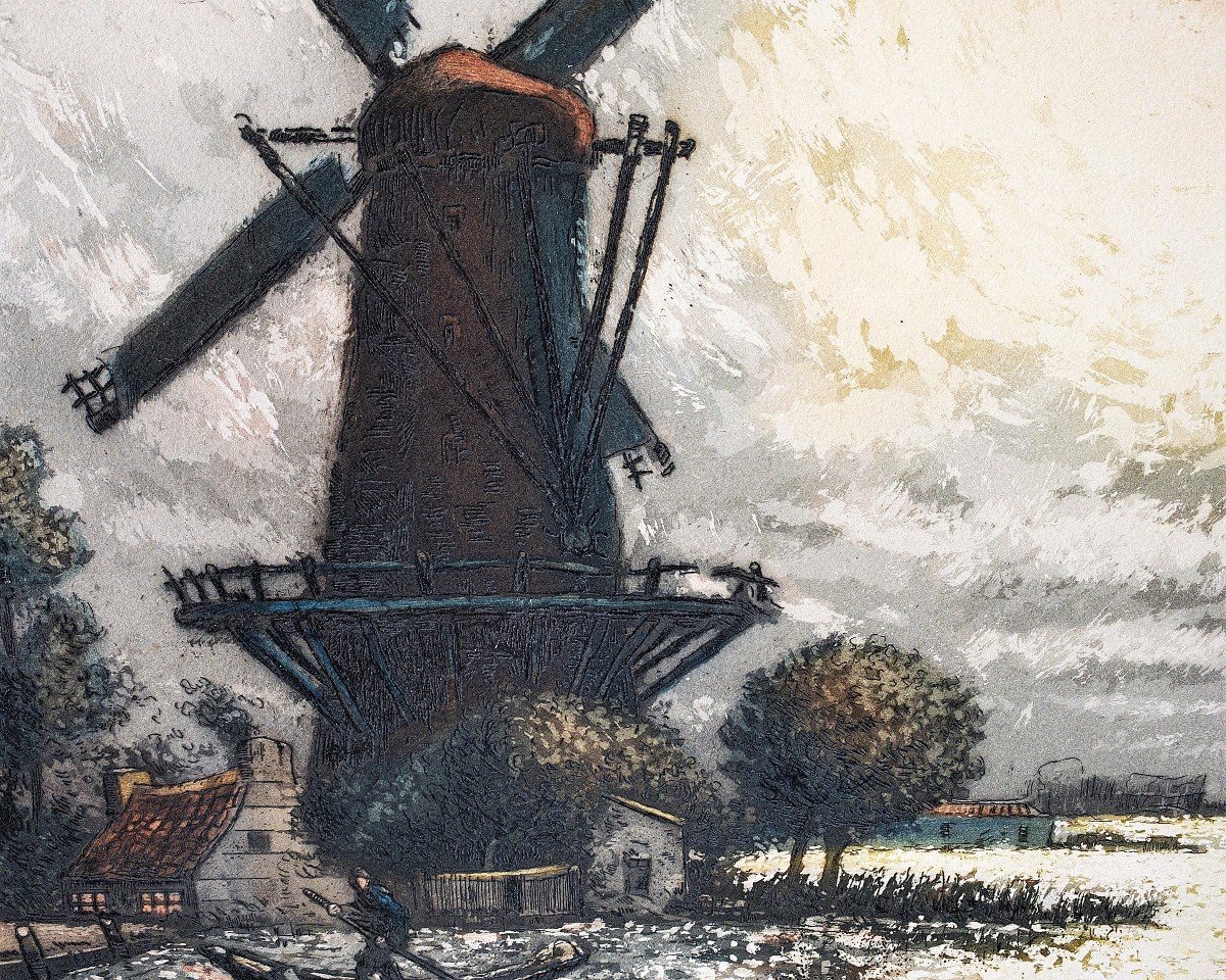 Arsène Chabanian Paysage Hollandais Gravure Aquatinte-photo-4