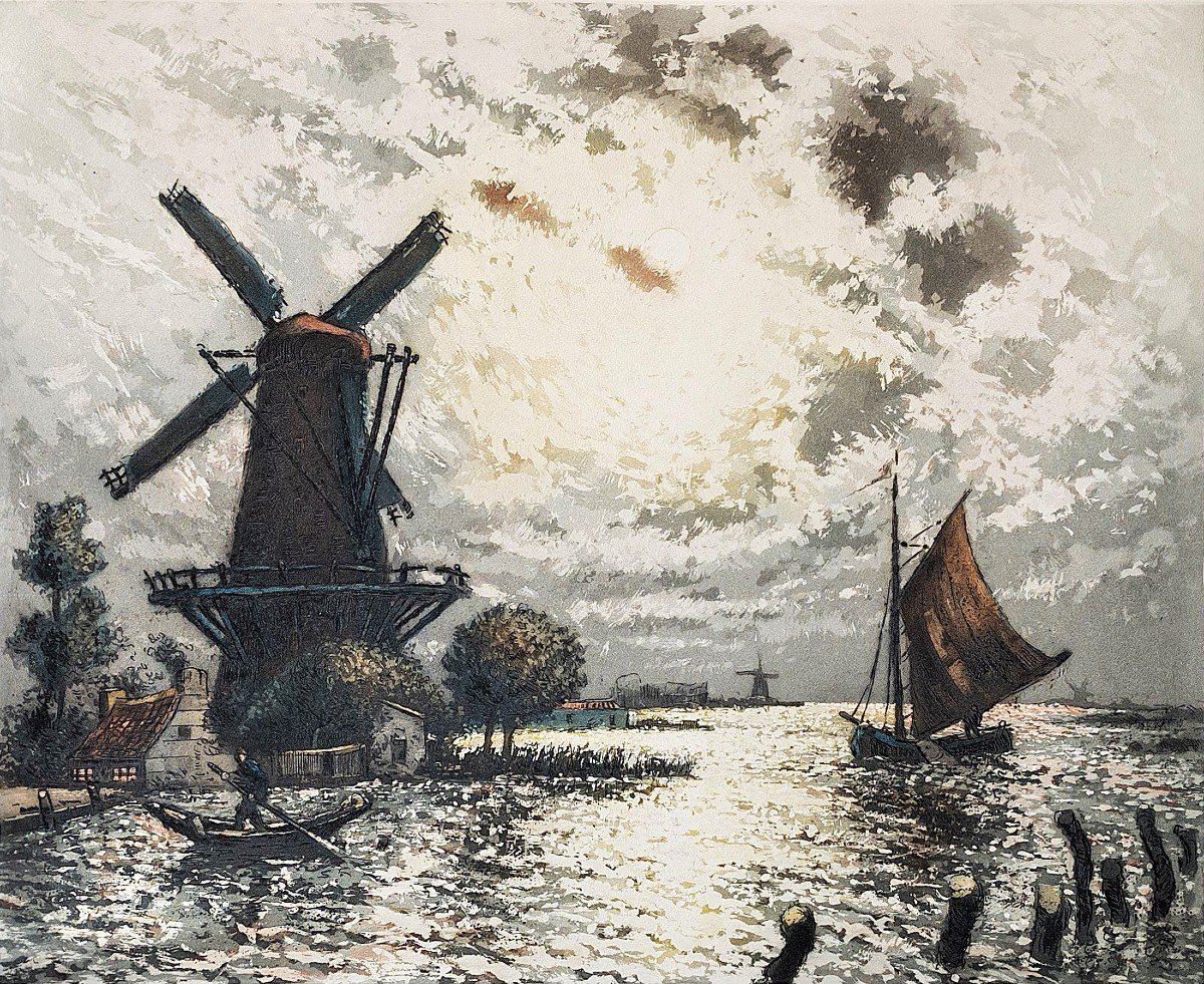 Arsène Chabanian Paysage Hollandais Gravure Aquatinte-photo-7