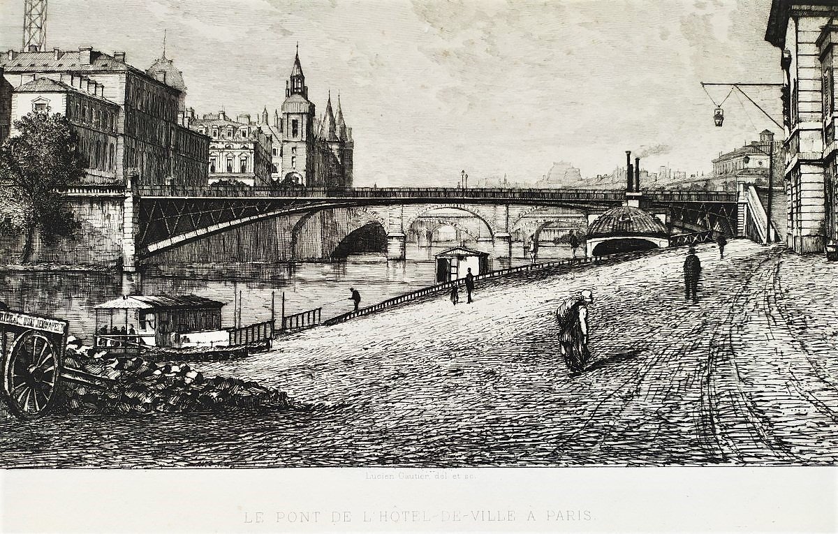 Etching Paris City Hall Bridge Engraving By Lucien Gautier 19th C Old Print-photo-4