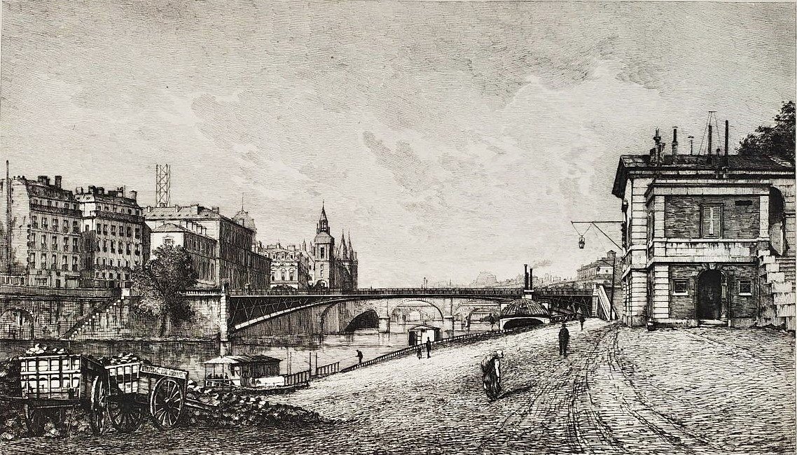 Etching Paris City Hall Bridge Engraving By Lucien Gautier 19th C Old Print-photo-3