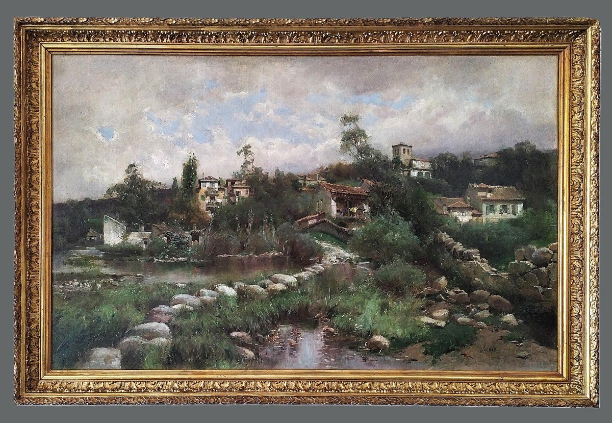 Antonio Gomar Y Gomar Paisaje En Andalucia Tableau Huile Sur Toile 19ème-photo-2