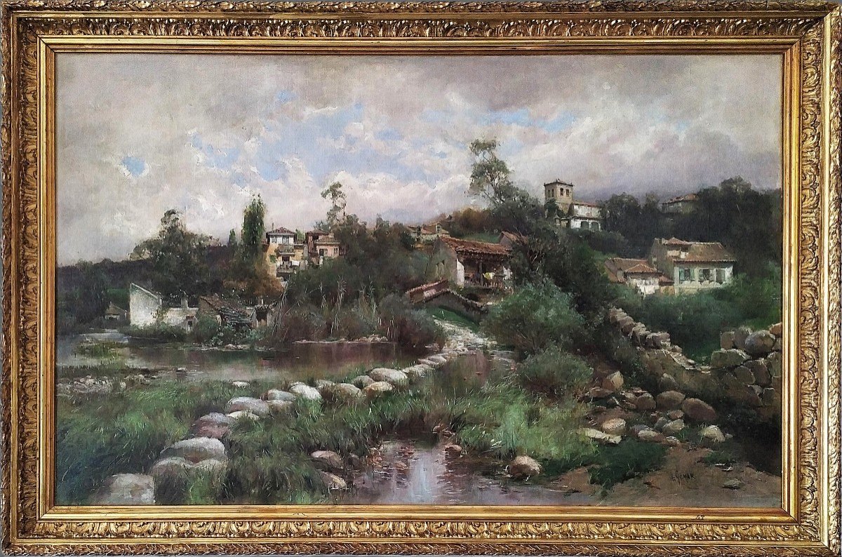 Antonio Gomar Y Gomar Paisaje En Andalucia Tableau Huile Sur Toile 19ème-photo-3