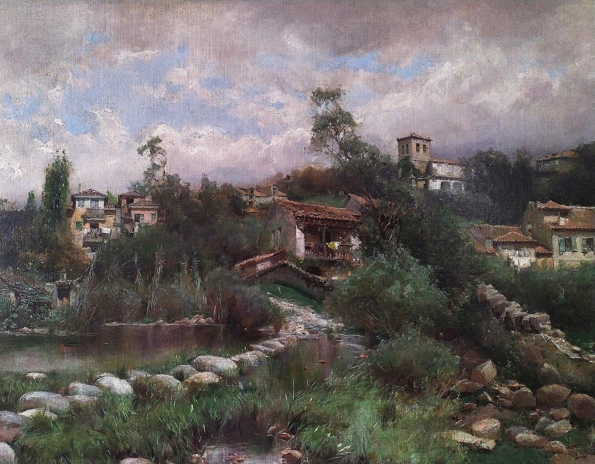 Antonio Gomar Y Gomar Paisaje En Andalucia Tableau Huile Sur Toile 19ème-photo-2