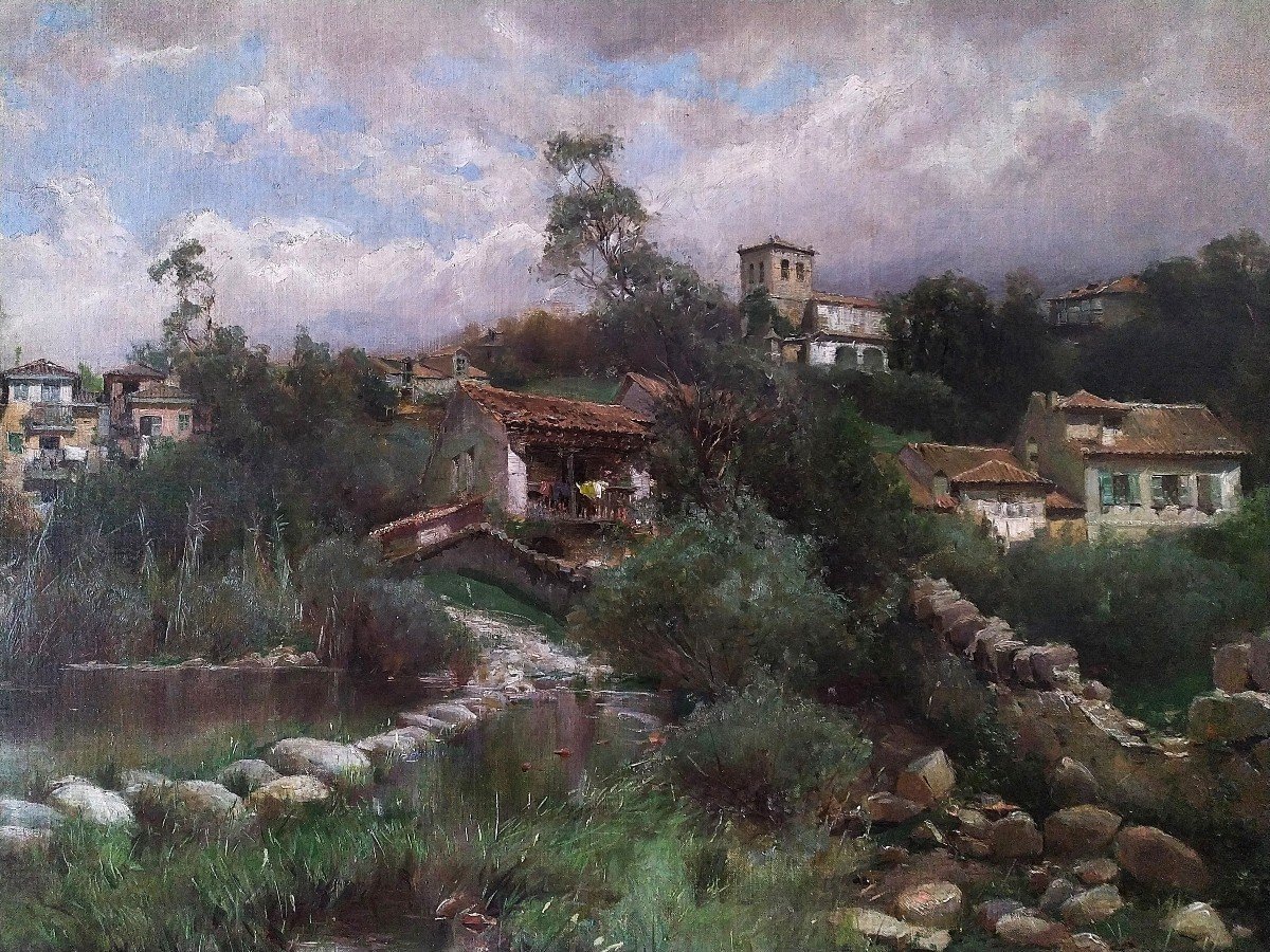 Antonio Gomar Y Gomar Paisaje En Andalucia Tableau Huile Sur Toile 19ème-photo-3