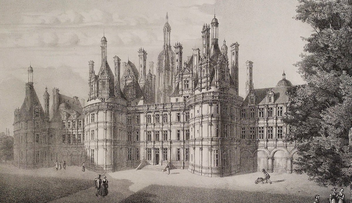 Château De Chambord Lithographie XIXème-photo-4