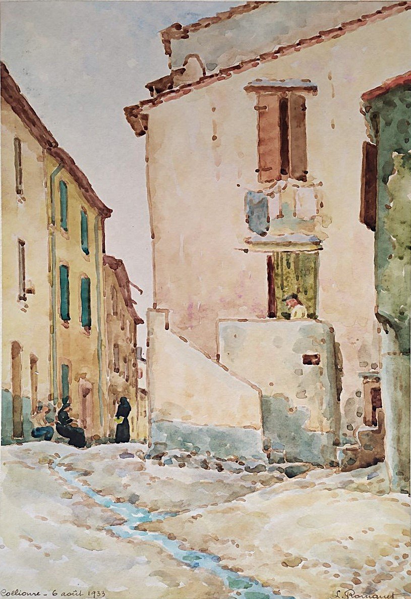 Collioure Paysage Aquarelle Par Louis Henri Romanet 20ème